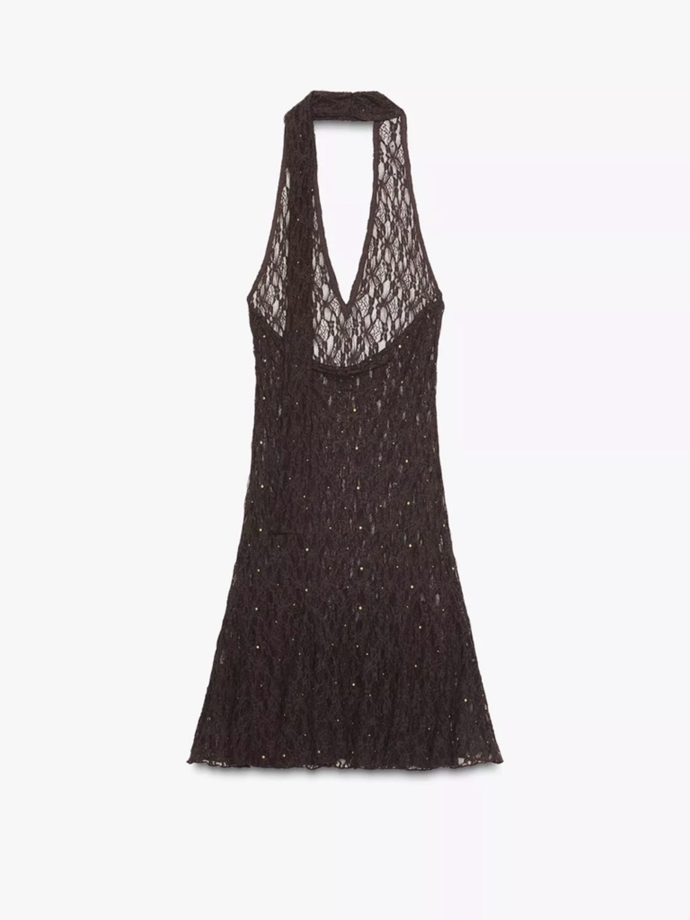 Zara Black Halter Lace Mini Dress with Subtle Sparkle - Picture 6 of 6